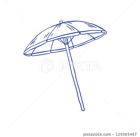 Hand draw vintage beach umbrella vector illustration. Summer holiday 129365497