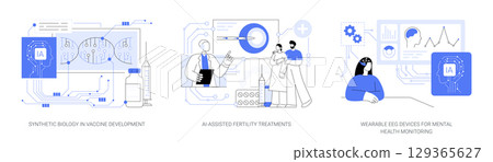 AI and Biotech Revolutionizing Health Solutions abstract concept vector illustrations. AI and Biotech Revolutionizing Health Solutions abstract concept vector illustrations. 129365627