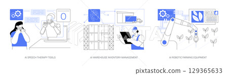 AI Revolutionizing Therapy and Industry abstract concept vector illustrations. AI Revolutionizing Therapy and Industry abstract concept vector illustrations. 129365633