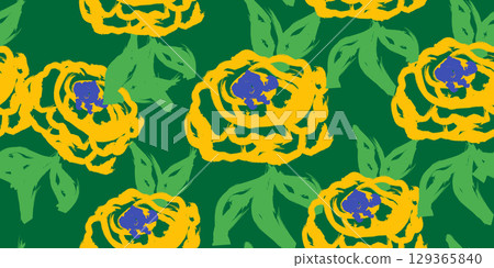 seamless pattern with yellow roses 129365840
