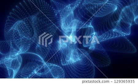 Deep blue glowing waves flow and ripple across a dark backdrop, forming an abstract fluid network of energy and light 129365935