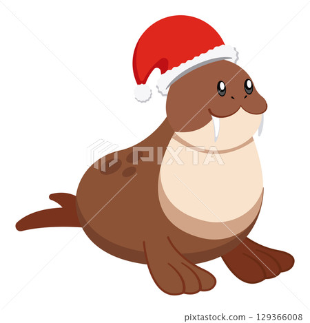 Christmas walrus with santa hat. Vector Christmas walrus with santa hat. Vector 129366008