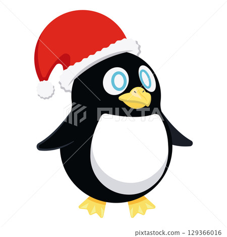 Cute penguin wearing santa hat. Vector 129366016