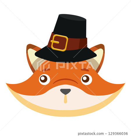 Fox with pilgrim hat. Vector Fox with pilgrim hat. Vector 129366036