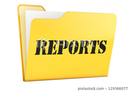 REPORTS, yellow file folder. 3D rendering REPORTS, yellow file folder. 3D rendering 129366077