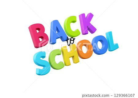 Playful 3d 'back to school' text in rainbow colors, isolated on transparent background 129366107