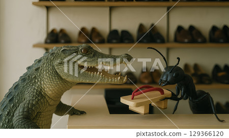 A crocodile in a shoe store?! The moment I bought some geta and thanked the ant, calling him an "alligator" 129366120