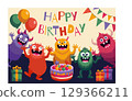 Birthday Card with Monsters 129366211