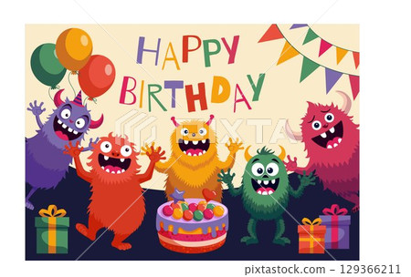 Birthday Card with Monsters Birthday Card with Monsters 129366211