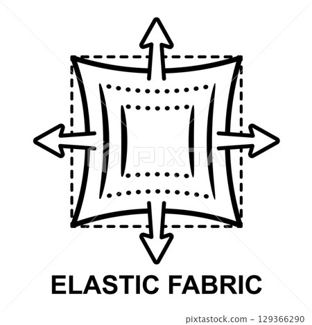 Elastic stretch fabric, elastane spandex textile cloth, elasticity rubber, stretchy clothes material icon. Way increase length, width. Strong soft fashion clothing. Expansion tissue direction. Vector Elastic stretch fabric, elastane spandex textile cloth, elasticity rubber, stretchy clothes material icon. Way increase length, width. Strong soft fashion clothing. Expansion tissue direction. Vector 129366290