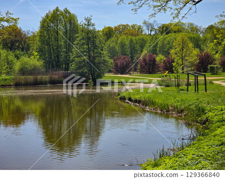 Tranquil River Landscape on a Sunny Day 129366840
