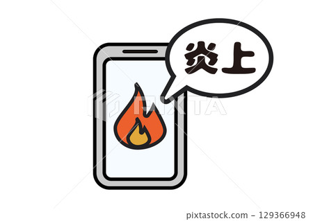 智慧型手機、火焰和對話框的插圖引發了社交媒體風暴 129366948