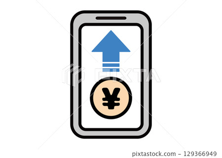 Image of money transfer displayed on smartphone screen with money and an upward arrow 129366949
