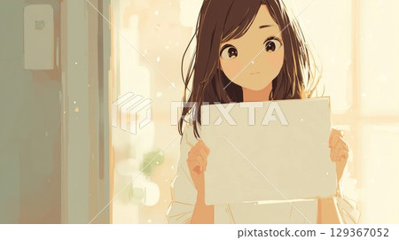 拿著一張白紙的女孩 拿著一張白紙的女孩 129367052