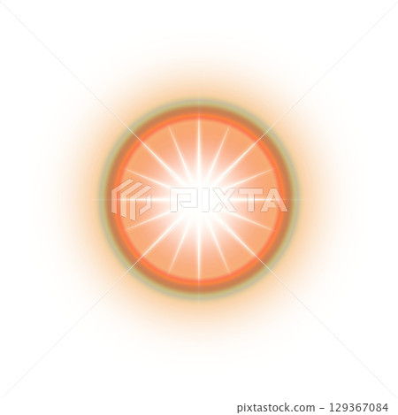 Orange starlight effect with concentric lens flare on transparent background 129367084