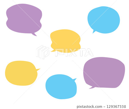 A simple set of purple, yellow, and light blue speech bubbles A simple set of purple, yellow, and light blue speech bubbles 129367338