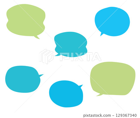 A simple set of speech bubbles in green and light blue 129367340