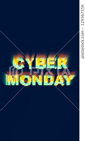 Retro Cyber Monday Text with Glitch Effect on Dark Blue for 80s Digital Design Retro Cyber Monday Text with Glitch Effect on Dark Blue for 80s Digital Design 129367356