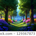 The colors and atmosphere are like a fantasy forest 129367873