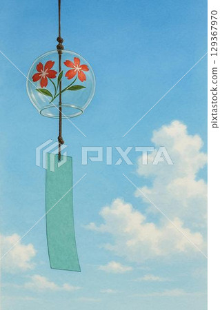 風鈴飄在蔚藍的天空 129367970