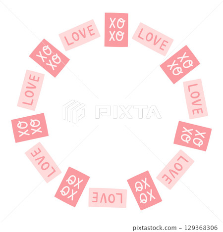 Simple valentines day circle frame. Round love themed border made of different love objects. Pink and red colors happy valentine day hand drawn banner vector isolated on white background. Simple valentines day circle frame. Round love themed border made of different love objects. Pink and red colors happy valentine day hand drawn banner vector isolated on white background. 129368306