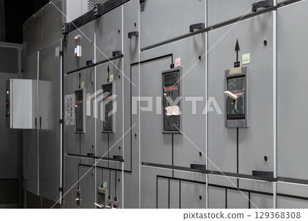 Control panel system integration inside of Electric voltage control room. Control panel system integration inside of Electric voltage control room. 129368308