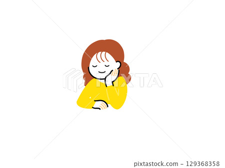 A woman thinking about a cheek stick A woman thinking about a cheek stick 129368358