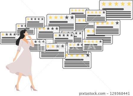 Illustration of checking and considering reviews 129368441