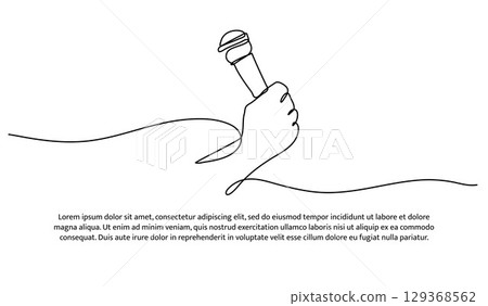 One line of microphone. Abstract minimal continuous line. 129368562