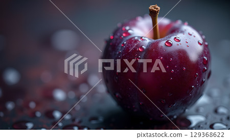A Vibrant plum highlighted by droplets of water conveying freshness and natural beauty fruit photography 129368622