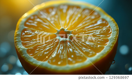 Bright citrus slice macro shot showcasing juicy segments and vibrant color with fresh details Bright citrus slice macro shot showcasing juicy segments and vibrant color with fresh details 129368697