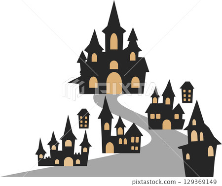 Castle illustration (night, Halloween) 129369149