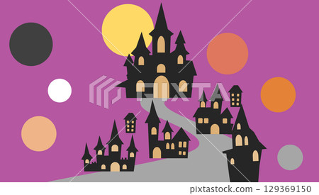 Castle illustration (night, Halloween) 129369150