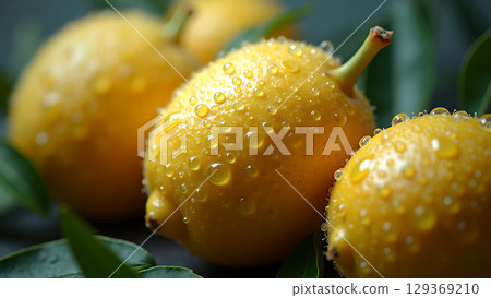 Fresh lemons with water droplets represent natural and healthy citrus fruits for a vibrant lifestyle Fresh lemons with water droplets represent natural and healthy citrus fruits for a vibrant lifestyle 129369210