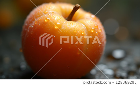 Fresh apricot with water droplets, a close up shot of a healthy and juicy fruit Fresh apricot with water droplets, a close up shot of a healthy and juicy fruit 129369293