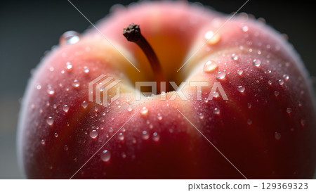 Close up shot of a fresh red apple with water droplets showcases natural beauty 129369323
