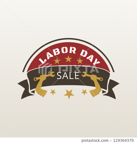 labor day ribbon badge with stars and banner 129369370