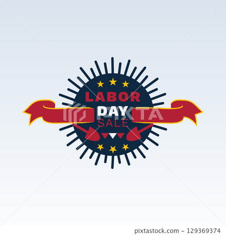 labor day badge with starburst rays and ribbon banner labor day badge with starburst rays and ribbon banner 129369374