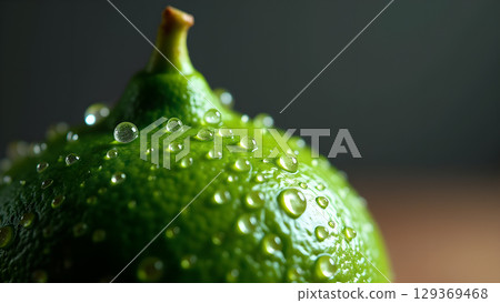 Close up of fresh green lime with water droplets presenting vibrant and zesty nature freshness 129369468