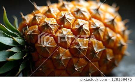 Exotic delight a close up shot of a ripe and juicy pineapple on dark background 129369470