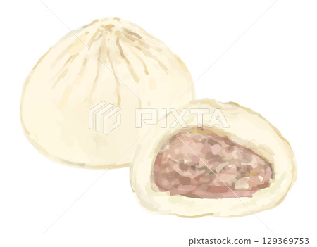 手繪肉包、豬肉包插圖 129369753