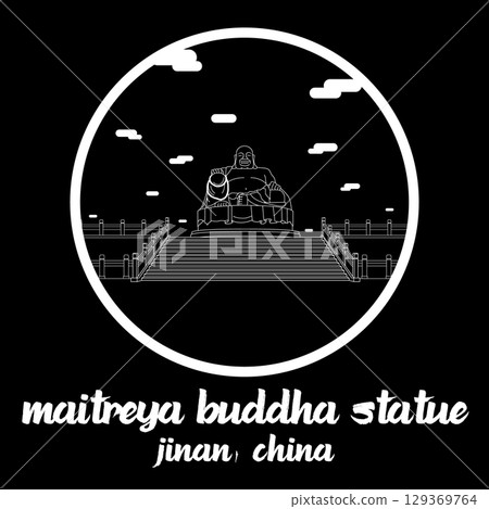 Circle Icon Maitreya Buddha Statue. Vector illustration Circle Icon Maitreya Buddha Statue. Vector illustration 129369764