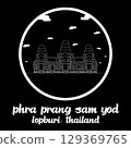Circle Icon Phra Prang Sam Yod. Vector illustration 129369765