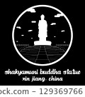 Circle Icon Shakyamuni Buddha Statue. Vector illustration 129369766