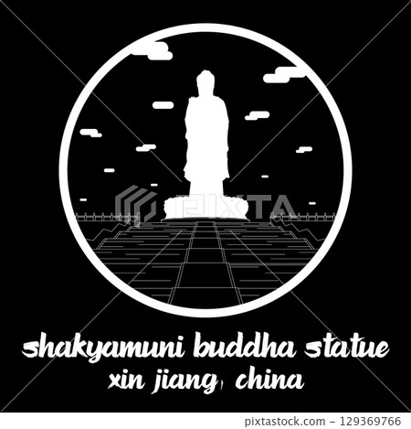 Circle Icon Shakyamuni Buddha Statue. Vector illustration 129369766