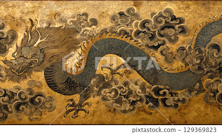 Golden dragon Japanese style background 129369823