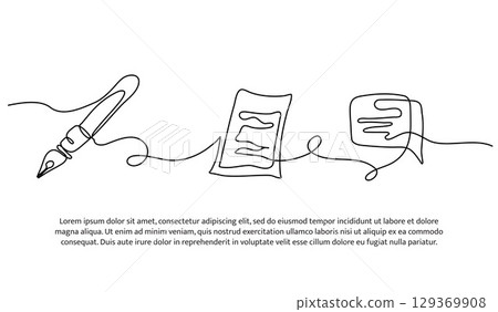 Continuous line design of write a message. Single line decorative element drawn on white. 129369908