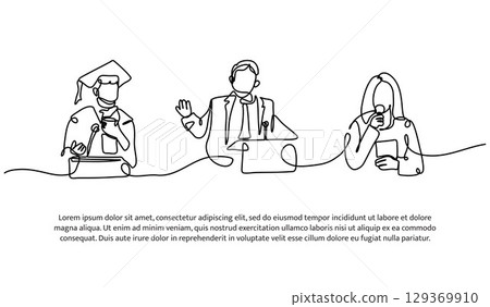 Continuous line design of press conference. Single line decorative element drawn on white. Continuous line design of press conference. Single line decorative element drawn on white. 129369910