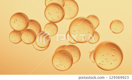 Warm glowing bubbles on soft peach background. Science-inspired template 129369923