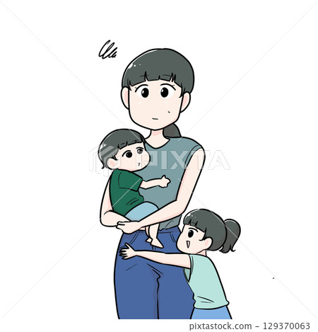 A troubled face with a child A troubled face with a child 129370063